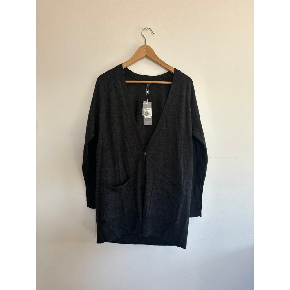 NWT Eileen Fisher Charcoal Gray 100% Merino Wool Cardigan Sweater Minimalist SM